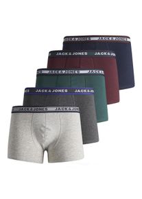 Jack & Jones Boxershorts JACK & JONES "Boxershort JACOLIVER TRUNKS 5 PACK JNR NOOS 5er Pack", Jungen, Gr. 128, bunt (grau, blau, gr&uuml;n, rot), Obermaterial: 95% Baumwolle CO. 5% Elasthan EL., Unterhosen Boxershorts