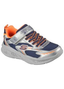 Sneaker Skechers "Skechers METEOR-LIGHTS", Jungen, Gr. 34, bunt (silberfarben, orange), Lederimitat, Textil, kontrastfarbene Details, metallic, Schuhe Sneaker, Klettschuh mit Blinkfunktion, Gr&ouml;&szlig;enschablone zum Download