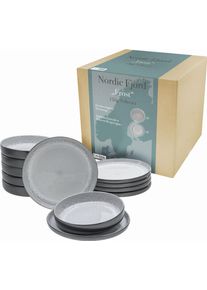 Teller-Set Creatable "Nordic Fjord", grau, 12 Stk., Steinzeug, Geschirr-Sets, Teller-Set, Tafelservice, 6 Speiseteller &Oslash; 26 cm, 6 Suppenteller &Oslash; 22,5 cm