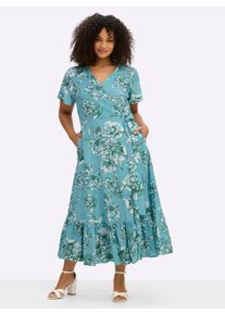 sheego by Joe Browns Damen Wickelkleid mit Volant am Saum in aquamarin-smaragd-gemustert ,Gr&ouml;&szlig;e 44, Witt, 100% Viskose