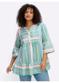 sheego by Joe Browns Damen Tunika im Streifen-Mix, mit Volants in kalkmint-hummer-gemustert ,Gr&ouml;&szlig;e 58, Witt, 100% Baumwolle