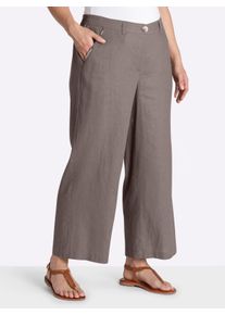 sheego Dames Linnen broek met pailletten op de zakken in donkertaupe ,maat 56, Witt, 55% Linnen, 45% Viscose