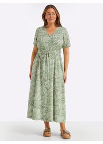 sheego Damen Maxikleid mit Bindeg&uuml;rtel und Knopfleiste in eucalyptus-ecru-bedruckt ,Gr&ouml;&szlig;e 40, Witt, 100% Viskose