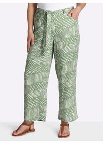 sheego Damen Culotte mit Alloverprint und Bindeg&uuml;rtel in eucalyptus-ecru-bedruckt ,Gr&ouml;&szlig;e 40, Witt, 100% Viskose