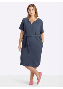 sheego Damen Stretchkleid mit Bindeg&uuml;rtel in rauchblau ,Gr&ouml;&szlig;e 40, Witt, 98% Polyester, 2% Elasthan