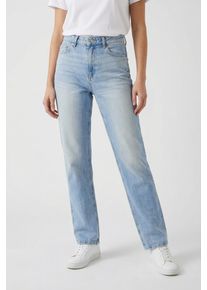 High-waist-Jeans Tally Weijl "SPADEPEPPER", Damen, Gr. 36, N-Gr, blau (bleach indigo wash4), Denim/Jeans, Obermaterial: 69% Baumwolle, 30% Lyocell, 1% Elasthan, Abriebeffekte, straight fit lang, Jeans High-waist-Jeans, Baumwollmischung, High-Waist mit geradem Beinverlauf