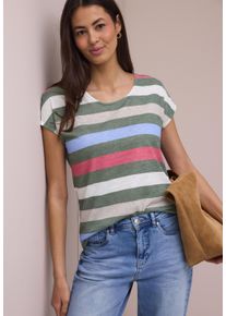 Shirttop Street One, Damen, Gr. 40, bound gr&uuml;n, Jersey, Obermaterial: 80% Polyester, 20% Viskose, gestreift, regular fit normal, Rundhals, Tops Shirttop, mit Streifen Muster