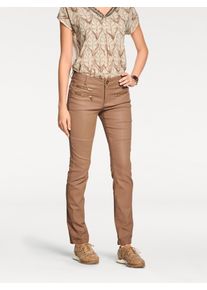 R&ouml;hrenhose Heine, Damen, Gr. 38, Normalgr&ouml;&szlig;en, braun (nougat), 98% Baumwolle, 2% Elasthan, Beschichtung:100% Polyurethan, unifarben, lang, Hosen R&ouml;hrenhose
