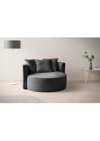 XXL-Sessel "Isalie, Lesesessel, Loveseat, inklusive Zierkissen", grau (dunkelgrau), B:153cm H:98cm T:145cm, LeGer Home by Lena Gercke, Sessel, XXL-Sessel, extra gro&szlig;e Sitzfl&auml;che, optional mit Hocker, Cord, Samt, Boucl&eacute;