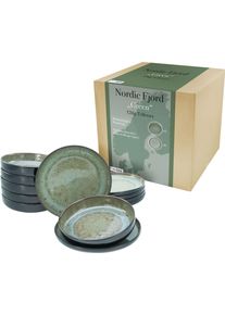 Teller-Set Creatable "Nordic Fjord", gr&uuml;n, 12 Stk., Steinzeug, Geschirr-Sets, Teller-Set, Tafelservice, 6 Speiseteller &Oslash; 26 cm, 6 Suppenteller &Oslash; 22,5 cm