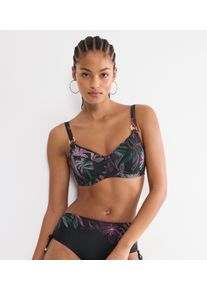 B&uuml;gel-Bikini-Top Triumph "Summer Tropics W 01", Damen, Gr. 46, Cup D, bunt (schwarz combination), Microfaser, Obermaterial: 55% Polyamid, 45% Elasthan, Bikini-Oberteile B&uuml;gel-Bikini-Top, Minimizer - verkleinert die Brust optisch um eine Cup-Gr&ouml;&szlig;e