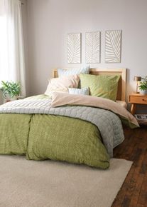 bonprix Lenjerie de pat reversibilă din linou, verde, 1x 80/80 cm, 1x 135/200 cm