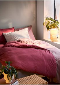 bonprix Lenjerie de pat din linou, cu aspect de in, roz, 1x 80/80 cm, 1x 135/200 cm