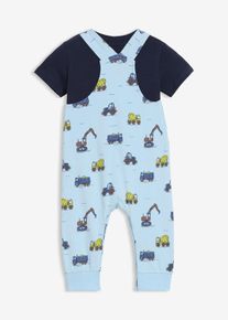 bonprix Set de bebeluși format din tricou și salopetă din bumbac organic 100% (set/2 buc.), albastru, 68/74