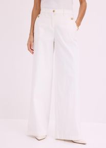 bonprix Wide Leg Hose mit Stretch, wei&szlig;, Gr.40, Wide Leg Hose mit Schm&uuml;ckkn&ouml;pfen, 97% Baumwolle