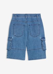 bonprix Bermude cargo din blugi, loose fit, cu talie ajustabilă, albastru, 170