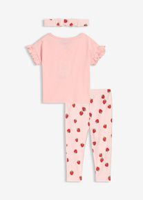 bonprix Bluză, colanți + accesoriu din bumbac organic (set/3 piese), roz, 80/86