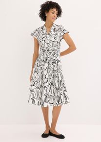 bonprix Kleid mit Drapierung, wei&szlig;, Gr.52, modisches Kleid mit Drapierung, 97% Baumwolle