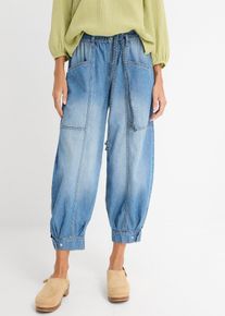 bonprix Női Barrel farmer, Mid Waist, k&eacute;nyelmes der&eacute;kp&aacute;nttal, k&eacute;k, 52