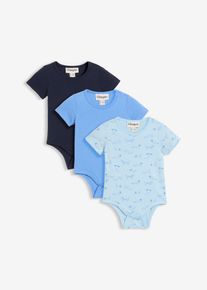 bonprix Body cu m&acirc;necă scurtă, din bumbac organic 100% (set de 3 body), albastru, 68/74