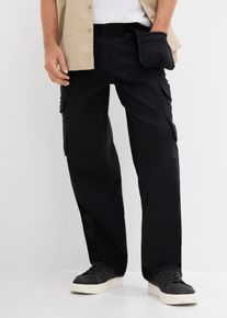 bonprix Workwear-Hose mit praktischen Handwerkertaschen, schwarz, Gr.48, Coole Workwear-Hose im Loose Fit mit elastischem Bund und ausklappbaren Front-Taschen f&uuml;r Extra-Strauraum, 98% Baumwolle