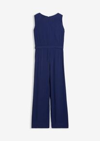 bonprix Jumpsuit aus strukturiertem Crinkle, blau, Gr.176, Eleganter Crinkle-Jumpsuit im Palazzo-Stil f&uuml;r M&auml;dchen: V-Ausschnitt mit R&uuml;schen, flie&szlig;ender Schnitt, separate Bindeg&uuml;rtel &ndash; ein femininer Look f&uuml;r besondere Anl&auml;sse!, aus Viskose