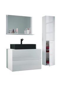 Mid.you , Wei&szlig; , Glas, Keramik, Holzwerkstoff , 2 F&auml;cher , 2 Schublade(n),2 Schublade(n) Schubladen , 114 cm , h&auml;ngend, individuelle Inneneinteilung, Spiegel mit Ablage , Badezimmer, Badm&ouml;bel-Sets & -Serien, Badm&ouml;bel-Sets