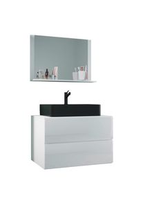 Mid.you , Wei&szlig; , Glas, Keramik, Holzwerkstoff , 2 Schublade(n),2 Schublade(n) Schubladen , 81 cm , h&auml;ngend, individuelle Inneneinteilung, Spiegel mit Ablage , Badezimmer, Badm&ouml;bel-Sets & -Serien, Badm&ouml;bel-Sets
