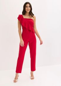 Jumpsuit i one shoulder-modell av kr&auml;pp med struktur - r&ouml;d - storlek 50 - bonprix