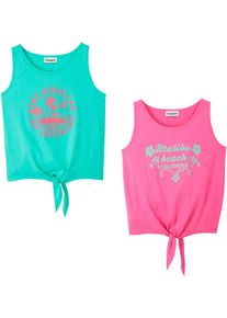 Shirttop bonprix, M&auml;dchen, Gr. 164/170, rosa (hellfuchsia, mentholblau), Obermaterial: 100% Baumwolle, regular fit, Tops Shirttop, Regular Fit, &auml;rmellos, mit Print, aus Baumwolle