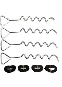 Bodenanker Peddy Shield, silber (silberfarben, schwarz), B:8,5cm T:42,5cm, Stahl, Bodenanker, Bodenanker, bestehend aus 4 Erdankern und 4 Spanngurten (2,5 m)