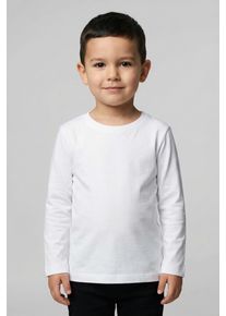 Langarmshirt name it "NMMVOBBO LS NREG TOP NOOS", Jungen, Gr. 110, wei&szlig; (hellwei&szlig;), Jersey, Obermaterial: 100% Baumwolle, unifarben, normal normal, Rundhals, abgesteppte Kante, Shirts Langarmshirt, in Basic-Form