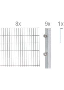 Doppelstabmattenzaun Alberts "Grundset", silber (silberfarben), H:160cm, Stahl, Zaunelemente, Doppelstabmattenzaun, H&ouml;he: 80-160 cm, Gesamtl&auml;nge: 4-30 m, zum Einbetonieren