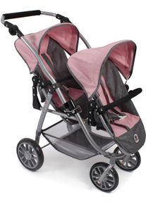 Bayer Chic 2000 Puppen-Zwillingsbuggy CHIC2000 "Vario, Grau-Rosa", bunt (melange grau, rosa), Puppenwagen, KinderB:71cm H:79cm T:71cm, Kunststoff, Metall, Stoff, Puppen-Zwillingsbuggy, mit schwenkbaren Vorderr&auml;dern, B:71cm H:79cm T:71cm