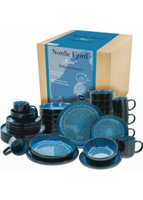 Kombiservice Creatable "Nordic Fjord", blau, 30 Stk., Steinzeug, Geschirr-Sets, Kombiservice, je 6 Speiseteller, Suppenteller, Dessertteller, Schalen, Kaffeebecher