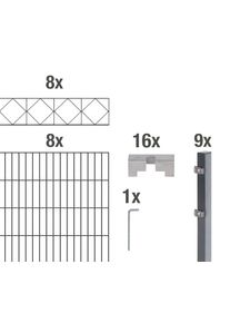 Doppelstabmattenzaun Alberts "Bergen", grau (anthrazit), H:140cm, Stahl, Zaunelemente, Doppelstabmattenzaun, anthrazit, H&ouml;he: 100-160cm, Gesamtl&auml;nge: 10-20m, zum Einbetonieren