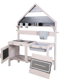 Outdoor-Spielk&uuml;che Roba "Matschk&uuml;che in Haus-Optik, grau lasiert, aus Holz", grau, Spielk&uuml;chen, KinderB:89cm H:124cm T:34cm, Holz, Outdoor-Spielk&uuml;che, B:89cm H:124cm T:34cm