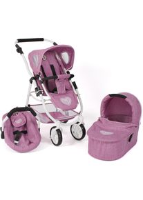 Bayer Chic 2000 Kombi-Puppenwagen CHIC2000 "Emotion All In 3in1, Jeans Pink", rosa (jeans pink), Puppenwagen, KinderB:67cm H:77cm T:67cm, Kunststoff, Metall, Stoff, Kombi-Puppenwagen, inkl. Babywanne, Babyschale und Sportwagenaufsatz, B:67cm H:77cm T:67cm