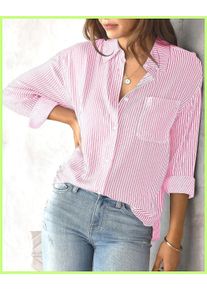 2025 New Striped Oversized Cotton Top, Elegant Lapel Long Sleeve Loose Casual Blouse for Women