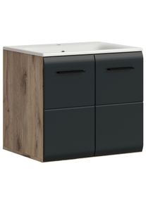 Waschtischkombi Ice Schwarz/Eiche dunkel