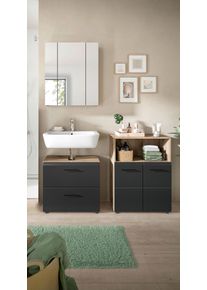 Badezimmer Ice 3-tlg. Schwarz/Eiche dunkel