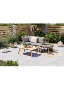 Ambia Garden Gartenset, Grau, Akaziefarben, Textil, 4-teilig, Akazie, massiv, F&uuml;llung: Polyester,Polyester, 186x60 cm, FSC 100%, wetterfest, Gartenm&ouml;bel, Gartengarnituren, Gartenm&ouml;bel-Sets