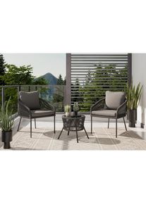 Ambia Garden Balkonset, Grau, Metall, Kunststoff, 40x40x39.5 cm, Tische mit Glasplatte, Gartenm&ouml;bel, Gartengarnituren, Balkonm&ouml;bel-Sets
