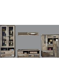 Wohnwand Innostyle "BONANZA", braun (driftwood nachbildung), B:342cm H:188cm T:52cm, Glas, Holzwerkstoff, Metall, Kastenm&ouml;bel-Sets, Wohnwand, inkl. LED-Beleuchtung