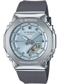 Chronograph Casio G-SHOCK, grau (grau, hellblau), Armbanduhren, Damen, Chronograph, Quarzuhr, Armbanduhr, Damenuhr, Herrenuhr, Stoppfunktion, Resinband