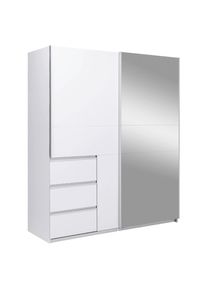 P & B Schiebet&uuml;renschrank, Wei&szlig;, Metall, 2 F&auml;cher, 3 Schublade(n) Schubladen, 175x210x61.5 cm, in verschiedenen Gr&ouml;&szlig;en erh&auml;ltlich, Schrankfront mit Spiegel, Schlafzimmer, Kleiderschr&auml;nke, Schwebet&uuml;renschr&auml;nke