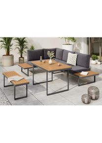 Ambia Garden Loungegarnitur, Naturfarben, Dunkelgrau, Metall, Kunststoff, Textil, 4-teilig, F&uuml;llung: Polyester,Schaumstoff, seitenverkehrt montierbar, 250x180 cm, gastro- und objekttauglich, UV-best&auml;ndig, wetterbest&auml;ndig, Gartenm&ouml;bel, Loungem&ouml;bel, Loungegarnituren