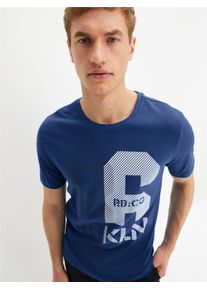 Heren Vrijetijdsshirt met print voor in koningsblauw bedrukt ,maat 44/46, Witt, 95% Katoen, 5% Elastan