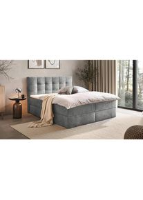 Milino Boxbett, Grau, Textil, H3, H&ouml;he ca. 25 cm, 140x200 cm, Bettkasten, gepolstertes Kopfteil, Topper durchgehend, in verschiedenen Gr&ouml;&szlig;en erh&auml;ltlich, Matratze geteilt, Schlafzimmer, Betten, Boxspringbetten