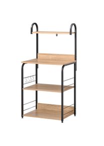 HOMCOM Kitchen shelf - microwave shelf - microwave unit - 3 shelves, top, hooks - natural wood-effect black steel frame | Aosom Ireland